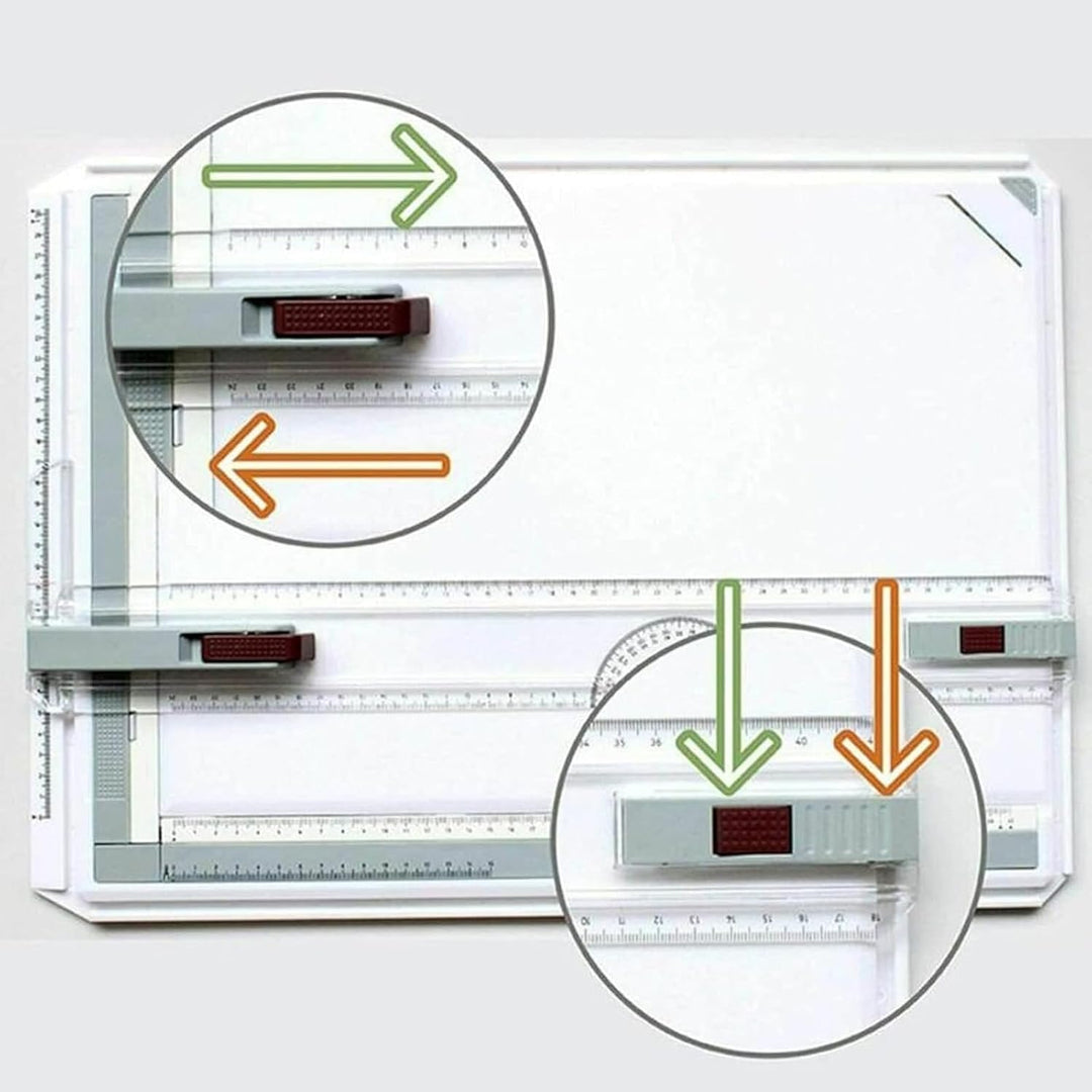 A3 Zeichenbrett 51×37cm – Verstellbarer Zeichenwinkel, Profi-Zeichenplatte mit Schiebelineal, T-Quad