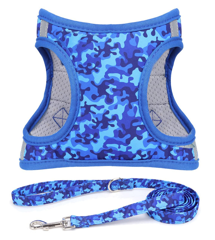 Moonpet Step in Air Hundegeschirr Leine Set – Reflektierendes Blumenmuster gepolsterte Netzweste Ges