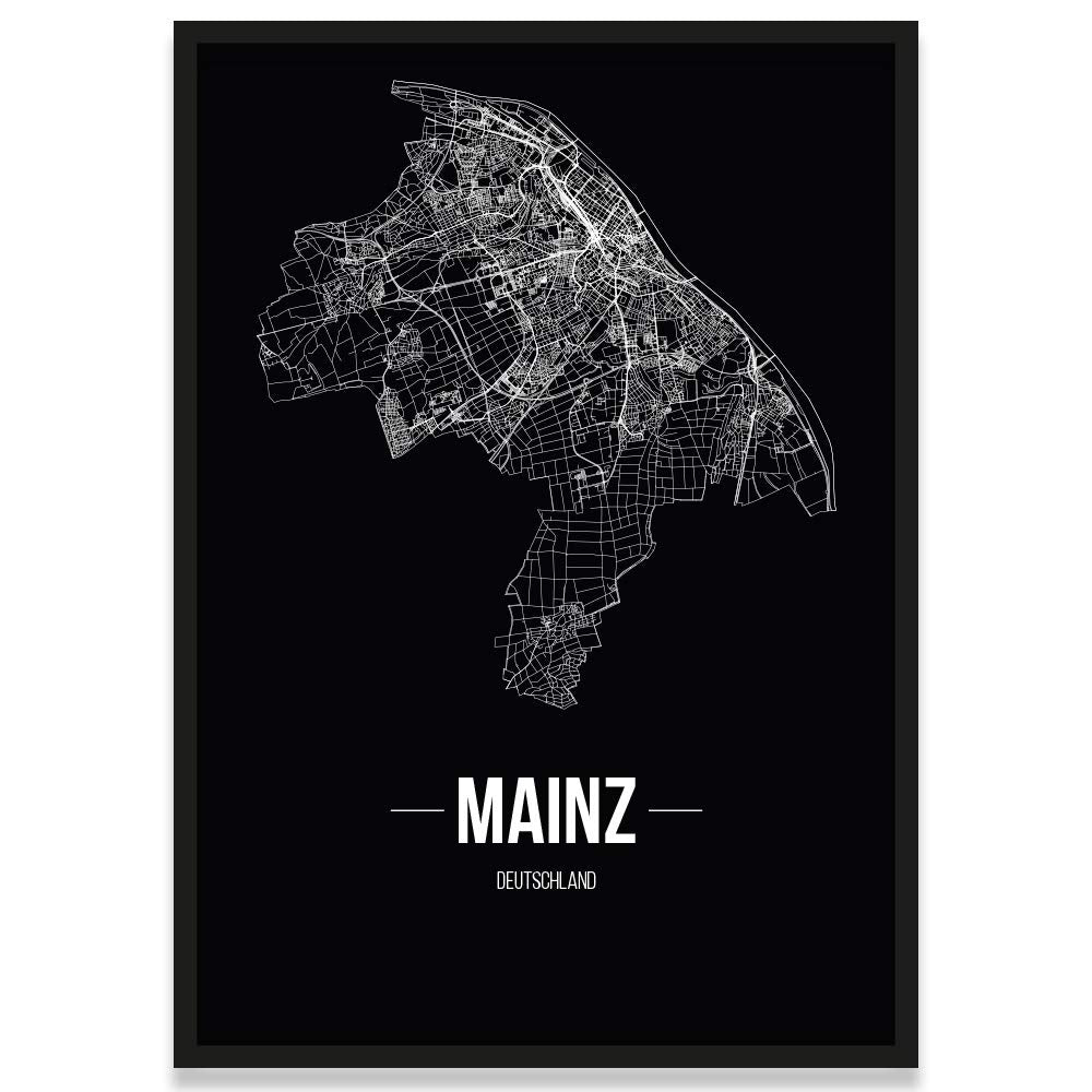 JUNIWORDS Stadtposter, Mainz, Wähle eine Grösse, 40 x 60 cm, Poster mit Rahmen, Schrift B, Schwarz 4