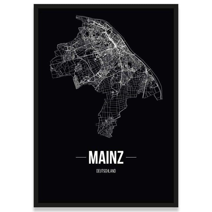 JUNIWORDS Stadtposter, Mainz, Wähle eine Grösse, 30 x 40 cm, Poster mit Rahmen, Schrift B, Schwarz 3