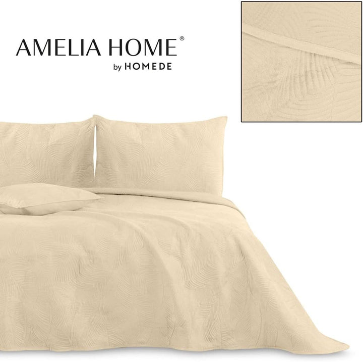 AmeliaHome Tagesdecke 220x240 cm gestrickt Velvet Samt Palsha Beige Palsha Beige 220x240 cm, Palsha