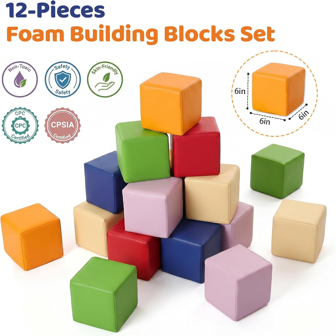 Foam Building Blocks for Toddlers: 12 PCS Soft Building Blocks for Toddlers Colorful Stacking Blocks