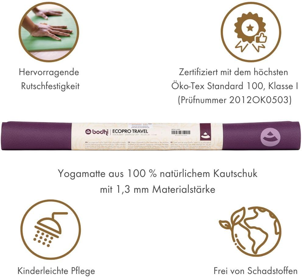 Bodhi Yogamatte ECO PRO Travel | Superleicht & Faltbar | Extrem Rutschfester Naturkautschuk | Ökolog