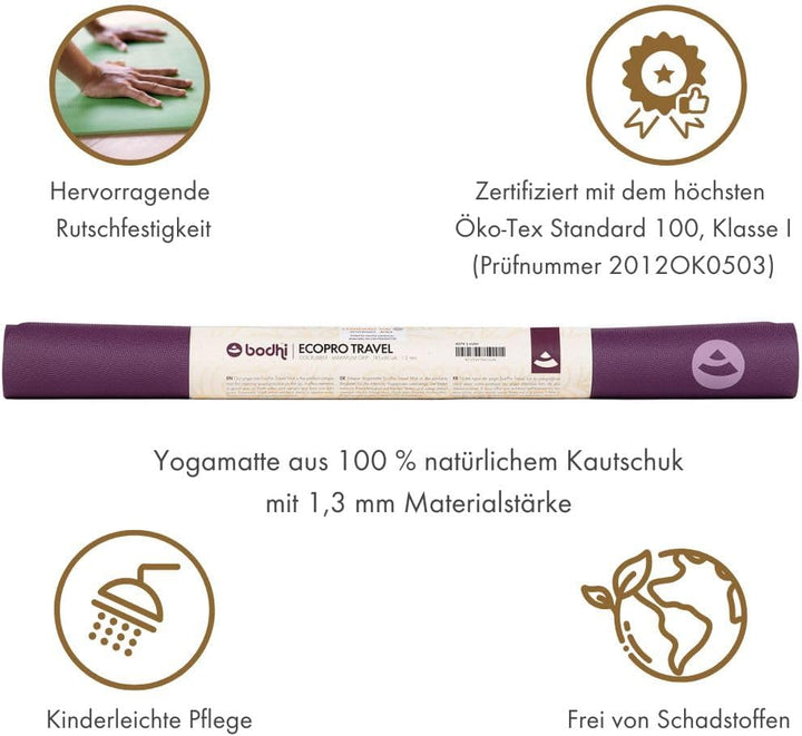 Bodhi Yogamatte ECO PRO Travel | Superleicht & Faltbar | Extrem Rutschfester Naturkautschuk | Ökolog