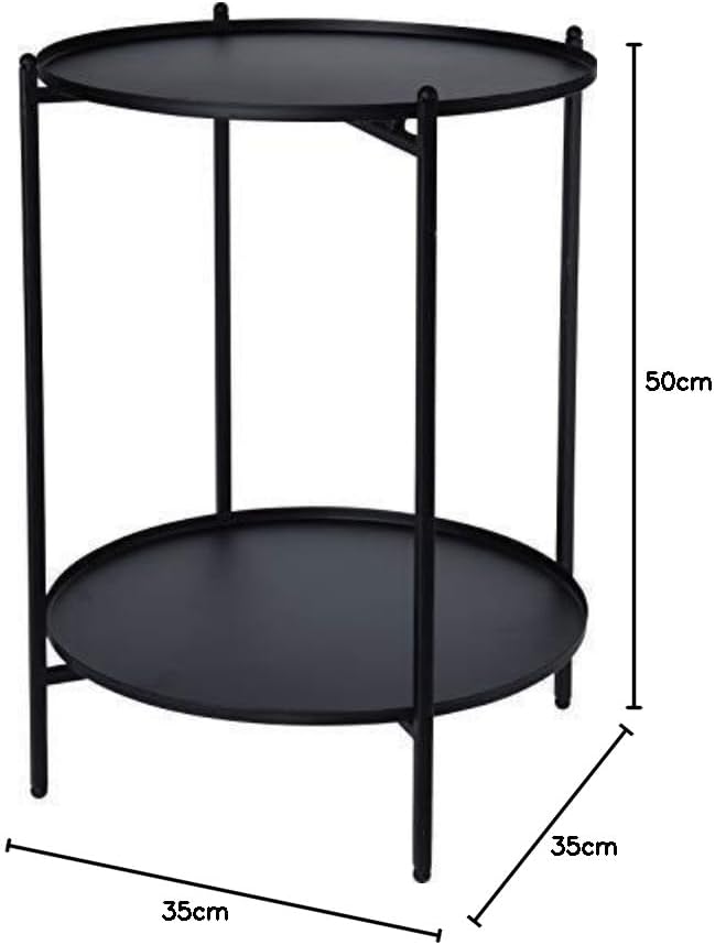 Metall Beistelltisch schwarz 50x35 cm - 2 Ablagen/klappbar - Couchtisch Sofatisch Tisch