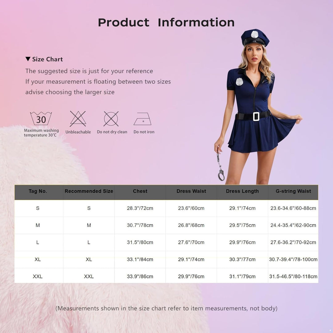 Aislor Sexy Polizei Kostüm Damen Polizistin Uniform mit Mütze Handschnelle Cop Costume Komplettes Ou