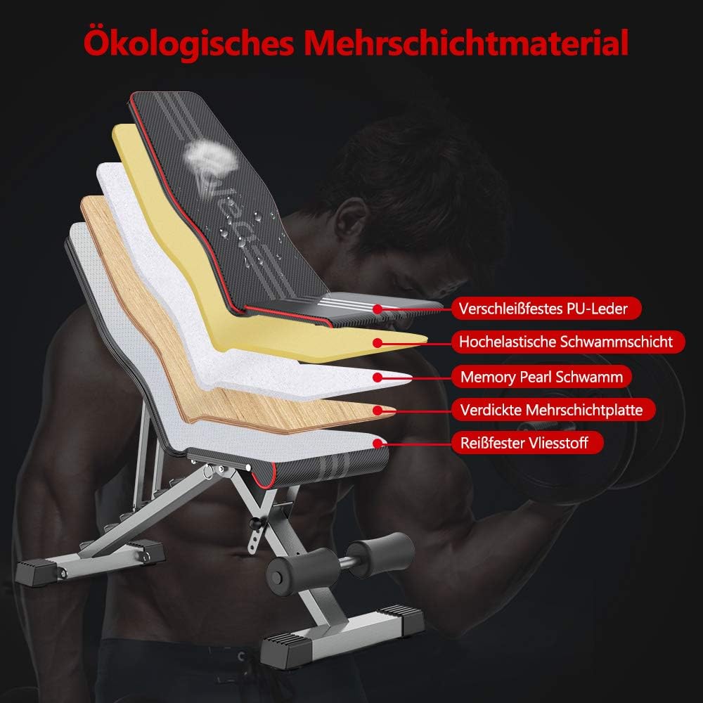 YOLEO klappbare Hantelbank Multifunktion Training Fitness Bank Bauchtrainer Schrägbank mit 6-Fach Ve