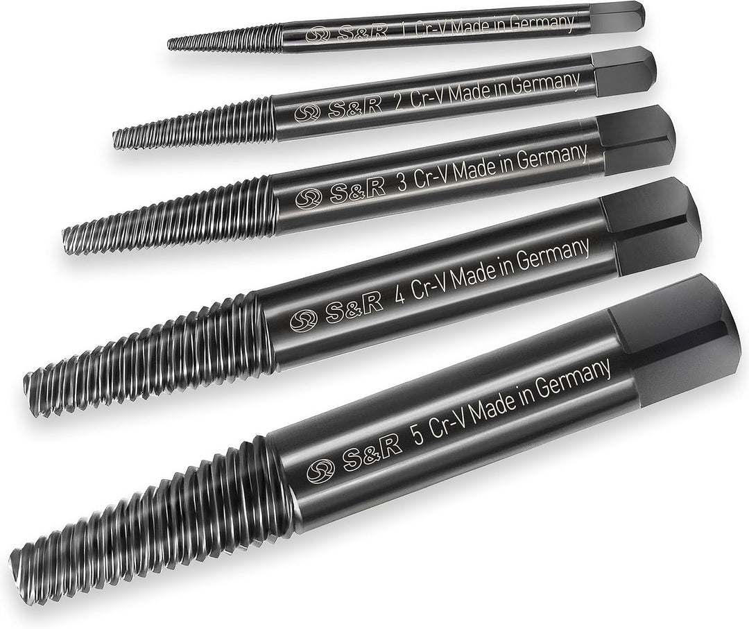 S&R Schraubenausdreher Set/MADE IN GERMANY/Linksausdreher-Satz, 5-tlg. aus hitzegehärtetem, geschmie