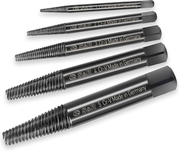 S&R Schraubenausdreher Set/MADE IN GERMANY/Linksausdreher-Satz, 5-tlg. aus hitzegehärtetem, geschmie