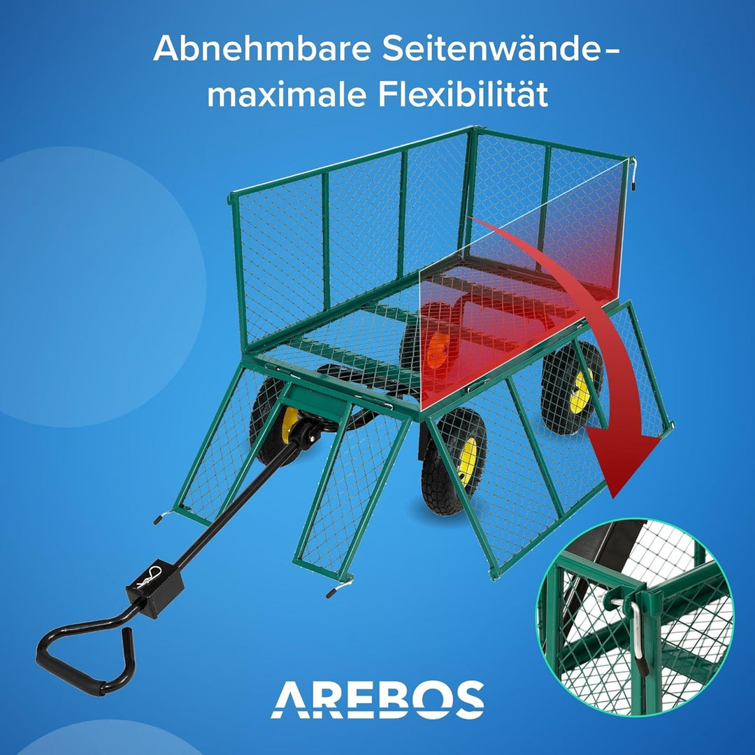 Arebos Bollerwagen | Gartenwagen | mit Profilreifen | 550kg belastbar | faltbar | grün | herausnehmb