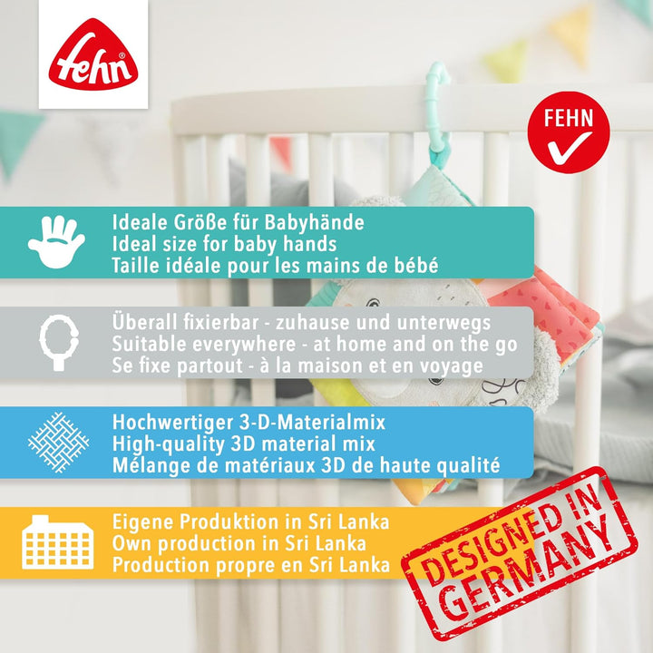 Fehn Stoffbuch Baby Koala - Baby Fühlbuch aus Stoff - Babyspielzeug Buch mit Quietsche, Rassel und R