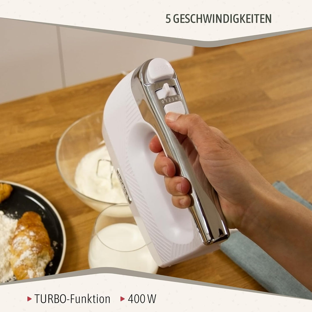 briebe Elegance Handmixer 400W, Handrührgerät Konditorei-Spezial 5 Geschwindigkeiten + Turbo, Handrü