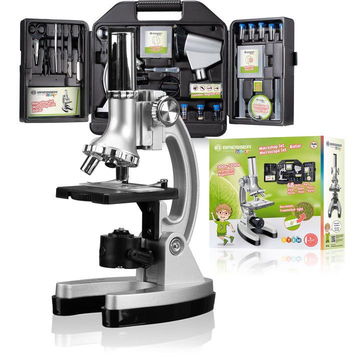 Bresser junior Einsteiger Mikroskop-Set Biotar 300x-1200x für Kinder mit batteriebetriebener Beleuch
