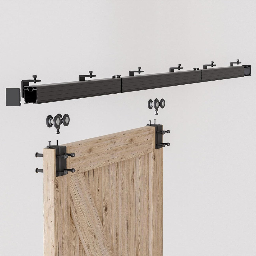 TSMST 5FT/153CM Kastenschiene Schiebetürsystem Komplett-Set Aluminiumlegierung Wandhalterung,Schiebe