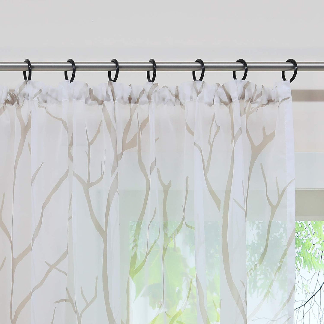 HongYa 1 Stück Transparente Gardine Schal mit Kräuselband Voile Vorhang Fensterschal Äste Muster H/B