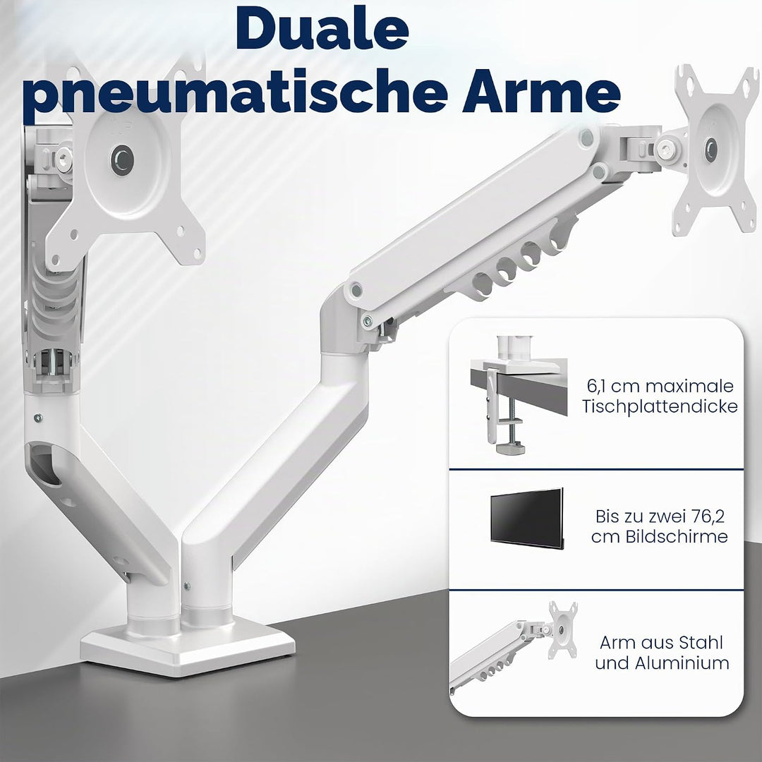 VIVO Articulating Dual 17 bis 27 Zoll pneumatischer Federarm Klemmhalterung für 2 Monitor-Bildschirm