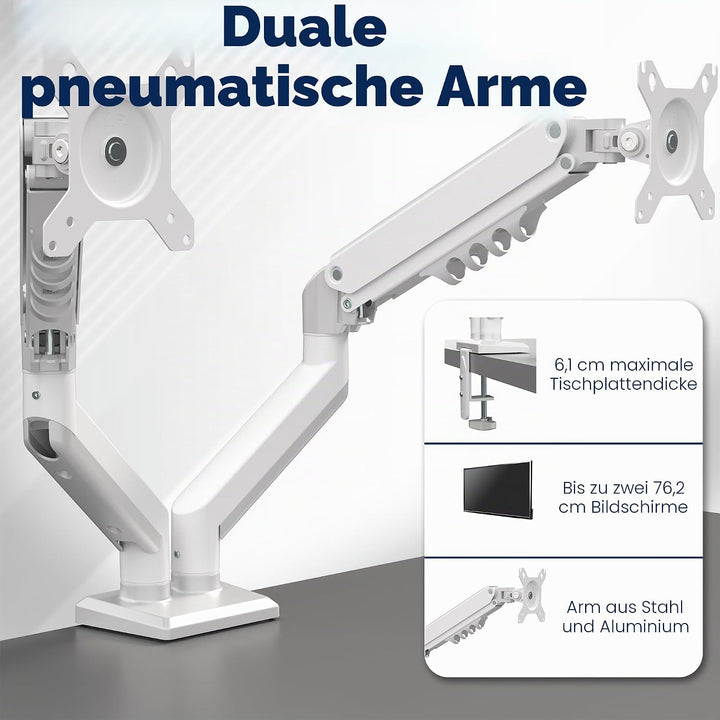 VIVO Articulating Dual 17 bis 27 Zoll pneumatischer Federarm Klemmhalterung für 2 Monitor-Bildschirm