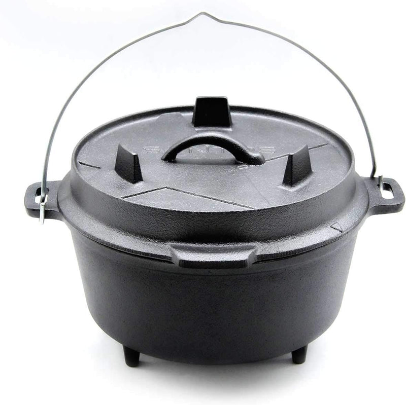 SANTOS Dutch Oven mit Deckel - Schmortopf für Aussenküche - 3,7 L/4,5 Qt Feuertopf mit Füssen - Guss