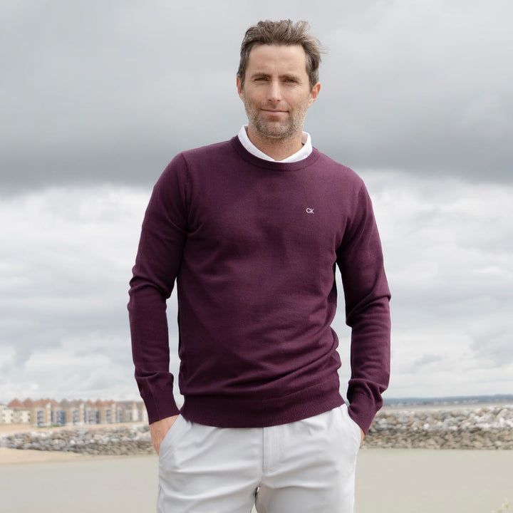 Calvin Klein Herren mit Rundhalsausschnitt aus weicher Baumwolle Sweater, Burgundy