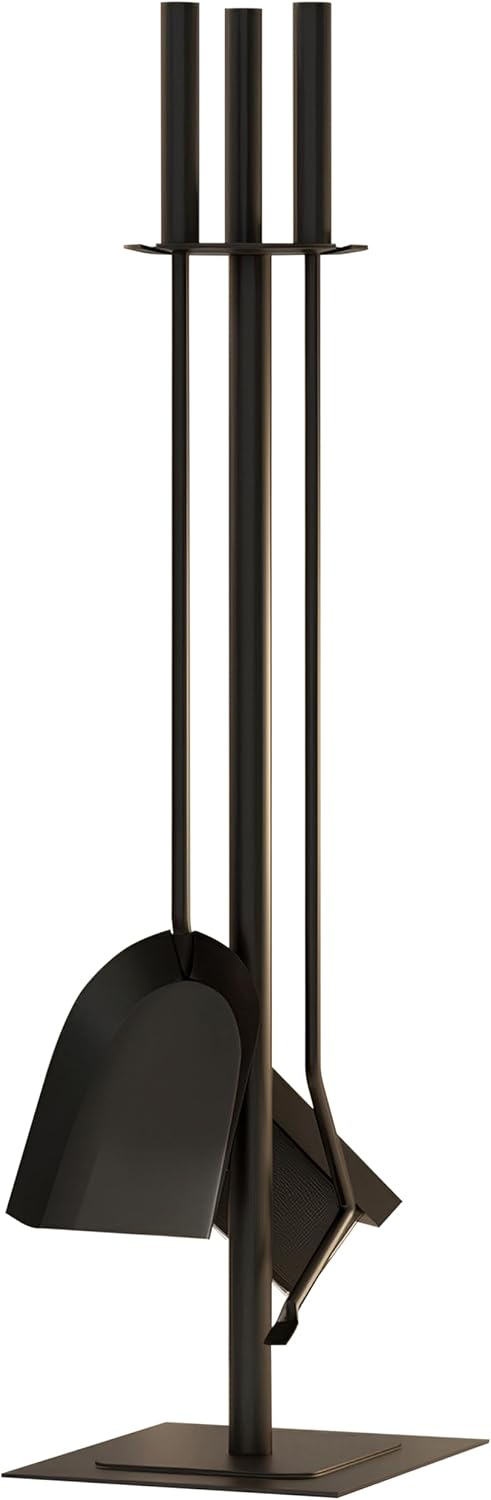 Kingson Kaminzubehör mit Bürste, Schürhaken und Schaufel, Kaminbegleiter-Set, 15 x 15 x 60 cm, 4-tei