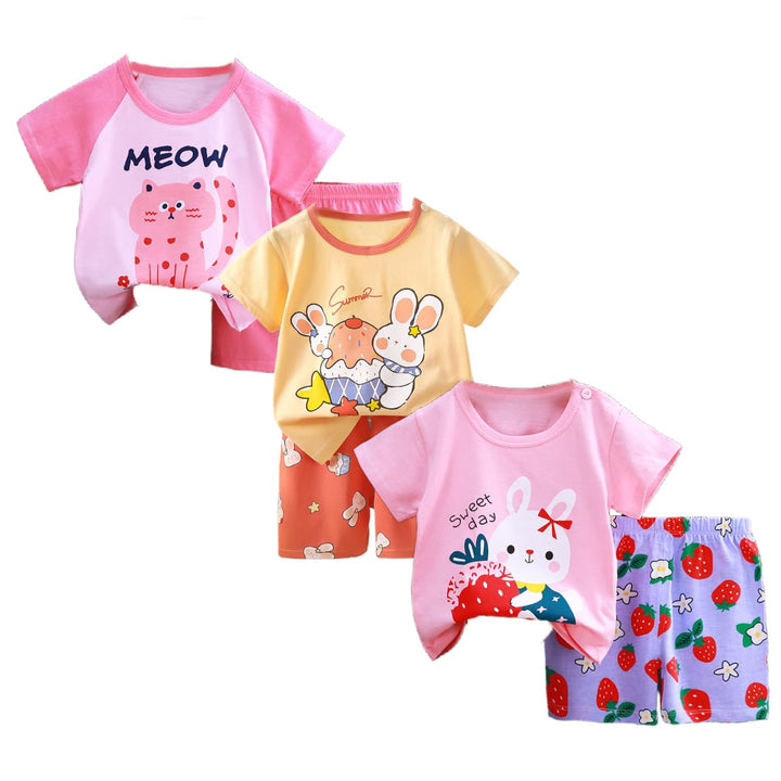 Baby Mädchen 3er Set Kurzarm Shorts T-Shirts Halbarm,6er Pack （Mit/Ohne Schulterschnalle） 6-18 Monat