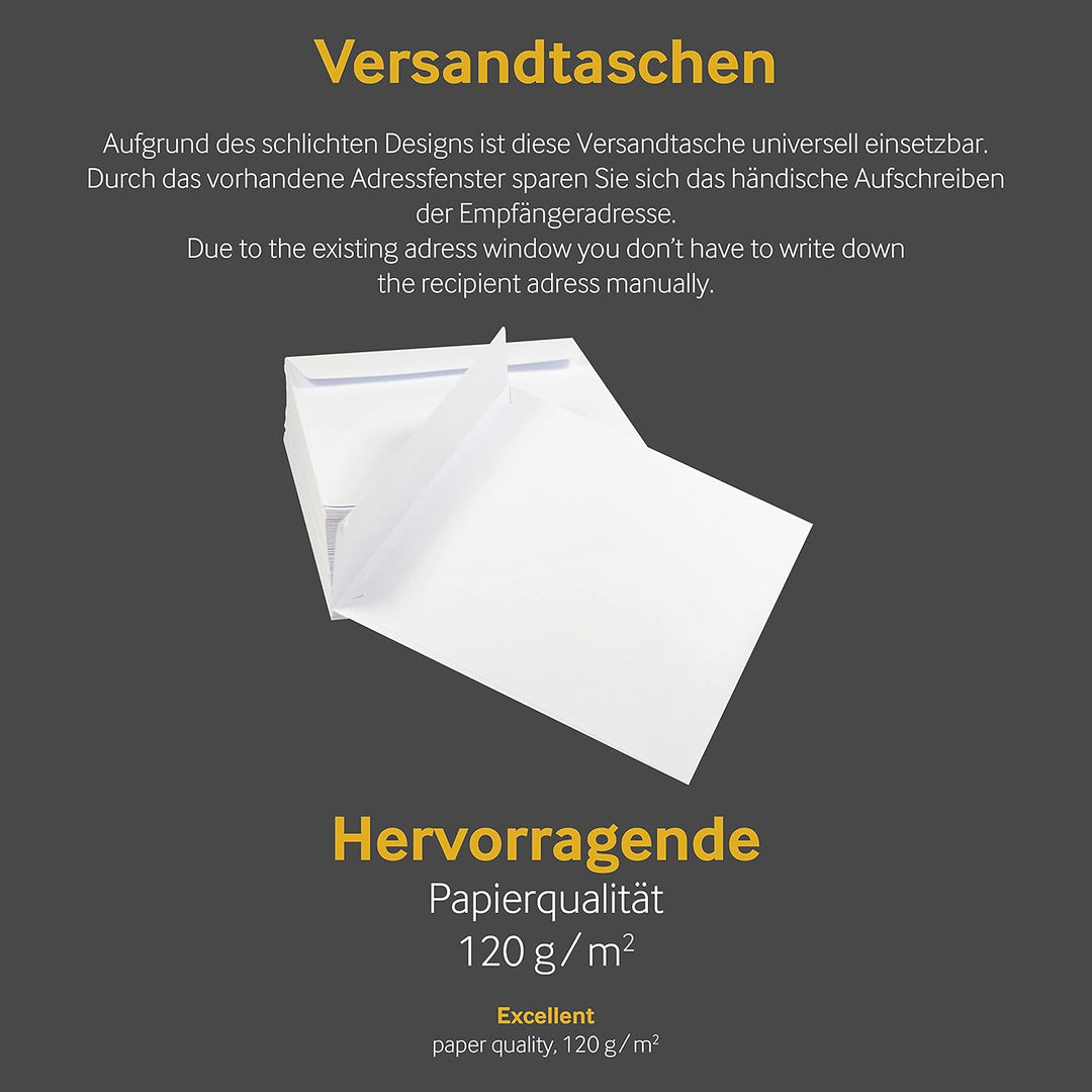 Blanke 250x Versandtaschen, Format B4, 250 x 353 mm, Weiss, Umschläge, Haftklebung mit Abziehstreife