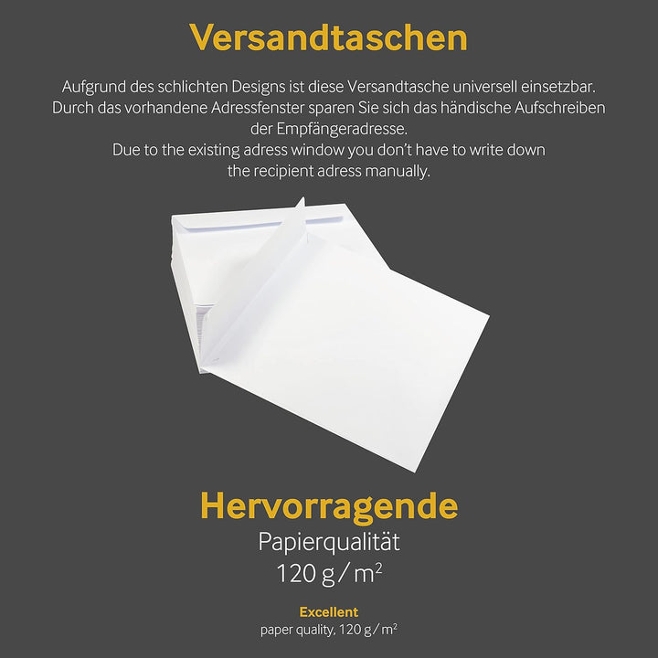 Blanke 250x Versandtaschen, Format B4, 250 x 353 mm, Weiss, Umschläge, Haftklebung mit Abziehstreife