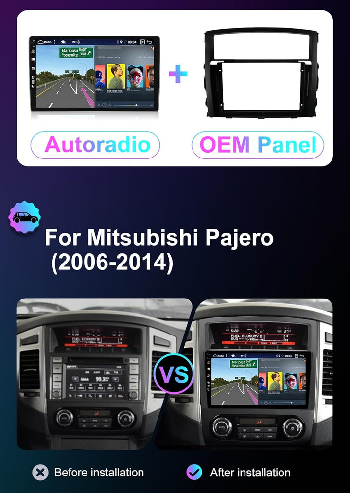 [6GB+128GB] Android 14 Autoradio für Mitsubishi Pajero (2006-2016)-2 Din-[Integriertes Wireless CarP