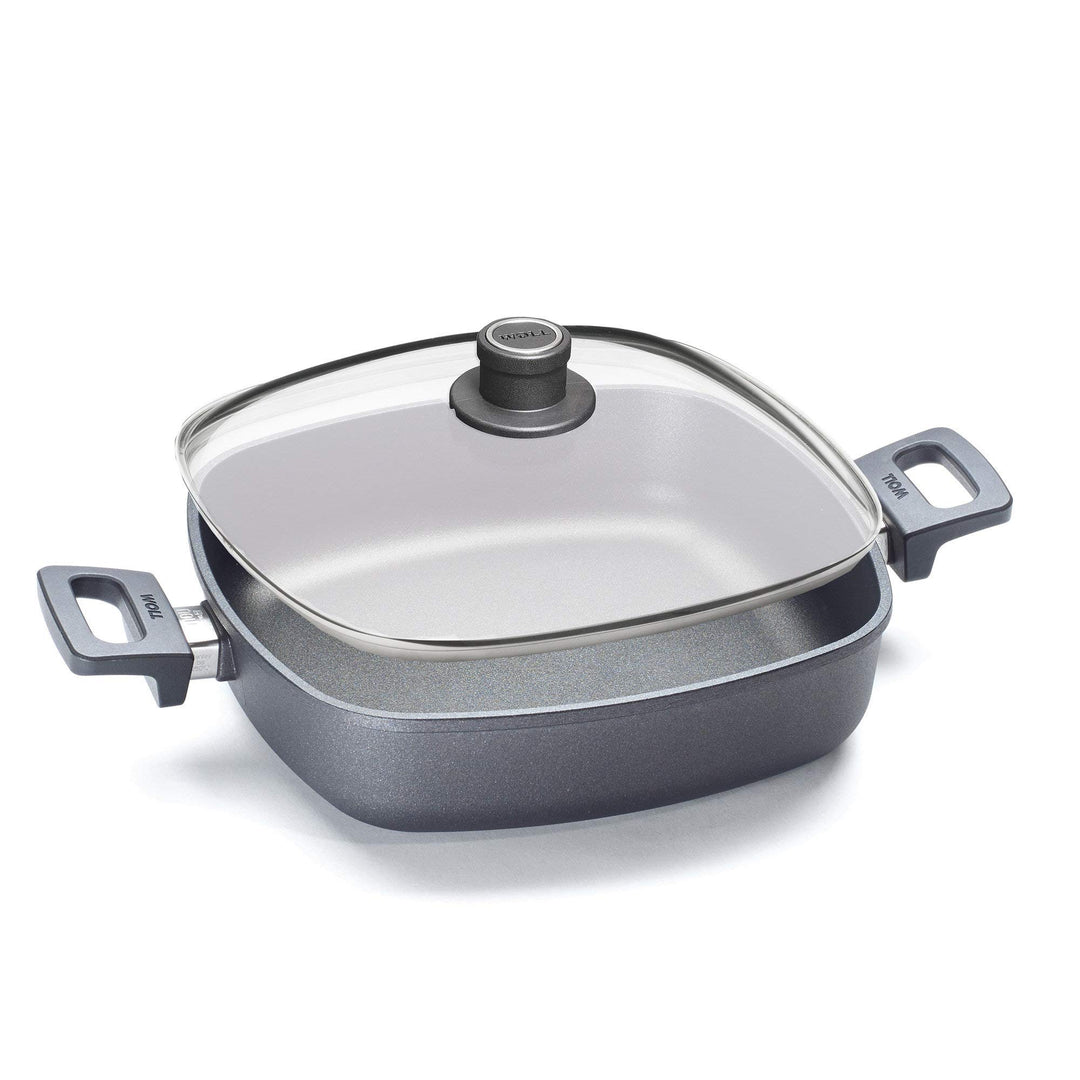 Woll 628-2NL Viereck-Servierpfanne mit 2 Seitengriffen 28 cm x 28 cm, 7 cm hoch und Sicherheitsglasd