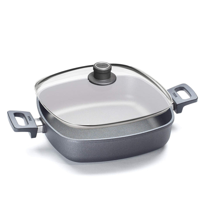 Woll 628-2NL Viereck-Servierpfanne mit 2 Seitengriffen 28 cm x 28 cm, 7 cm hoch und Sicherheitsglasd