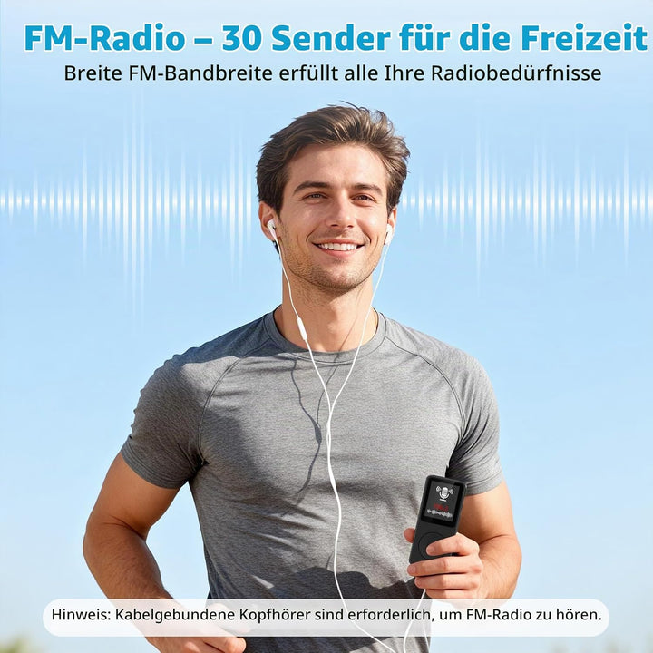 32GB MP3 Player mit Bluetooth 5.3-1.8" TFT-Farbbildschirm MP3-Player mit Kopfhörer Lautsprecher FM-R
