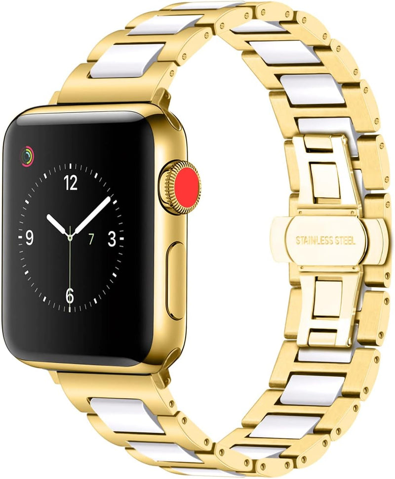 YISIWERA Keramik Armband Kompatibel für Apple Watch Armband 49mm 45mm 44mm 42mm 38mm 40mm 41mm, Gold