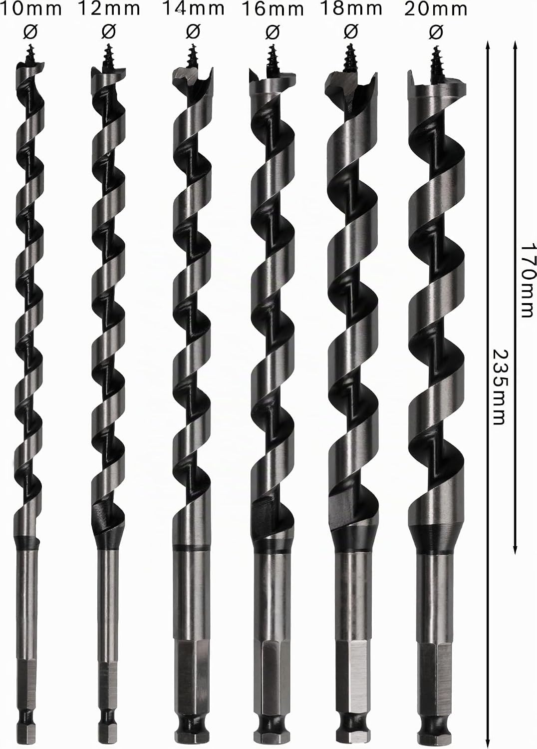 Bosch Professional 6tlg. Holzschlangenbohrer-Set mit 1/4"-Sechskantschaft Schaft-Set, Schaft-Set