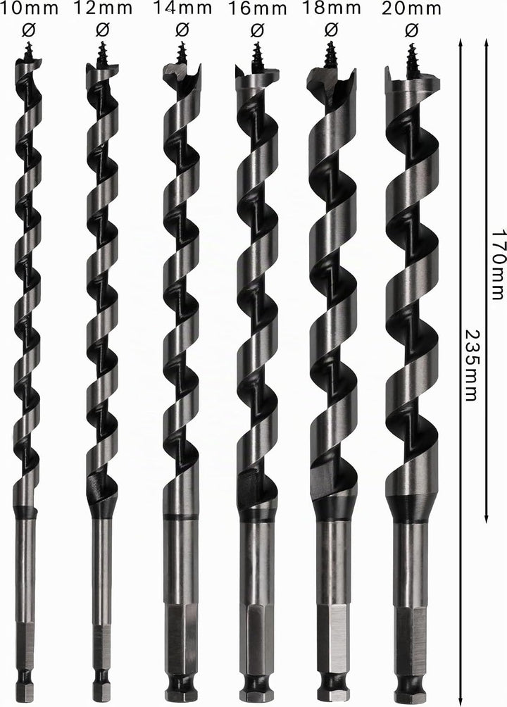 Bosch Professional 6tlg. Holzschlangenbohrer-Set mit 1/4"-Sechskantschaft Schaft-Set, Schaft-Set