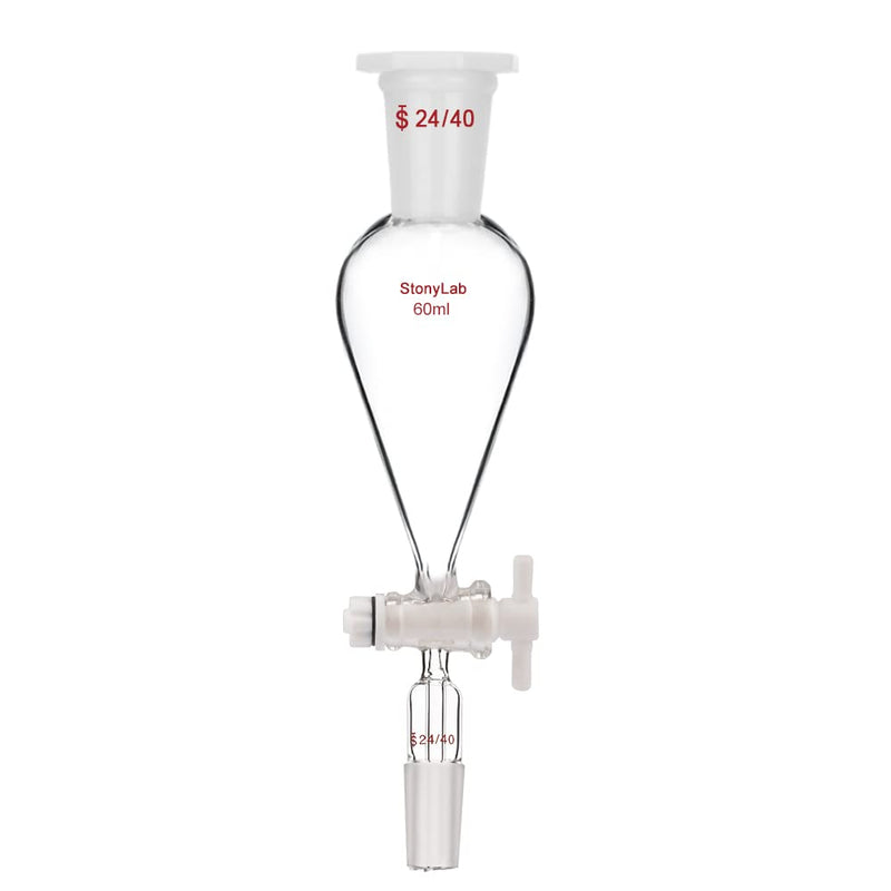 stonylab Scheidetrichter Glas, 60 ml Separatorentrichter mit PTFE-Absperrhahn Konischer Birnenförmig