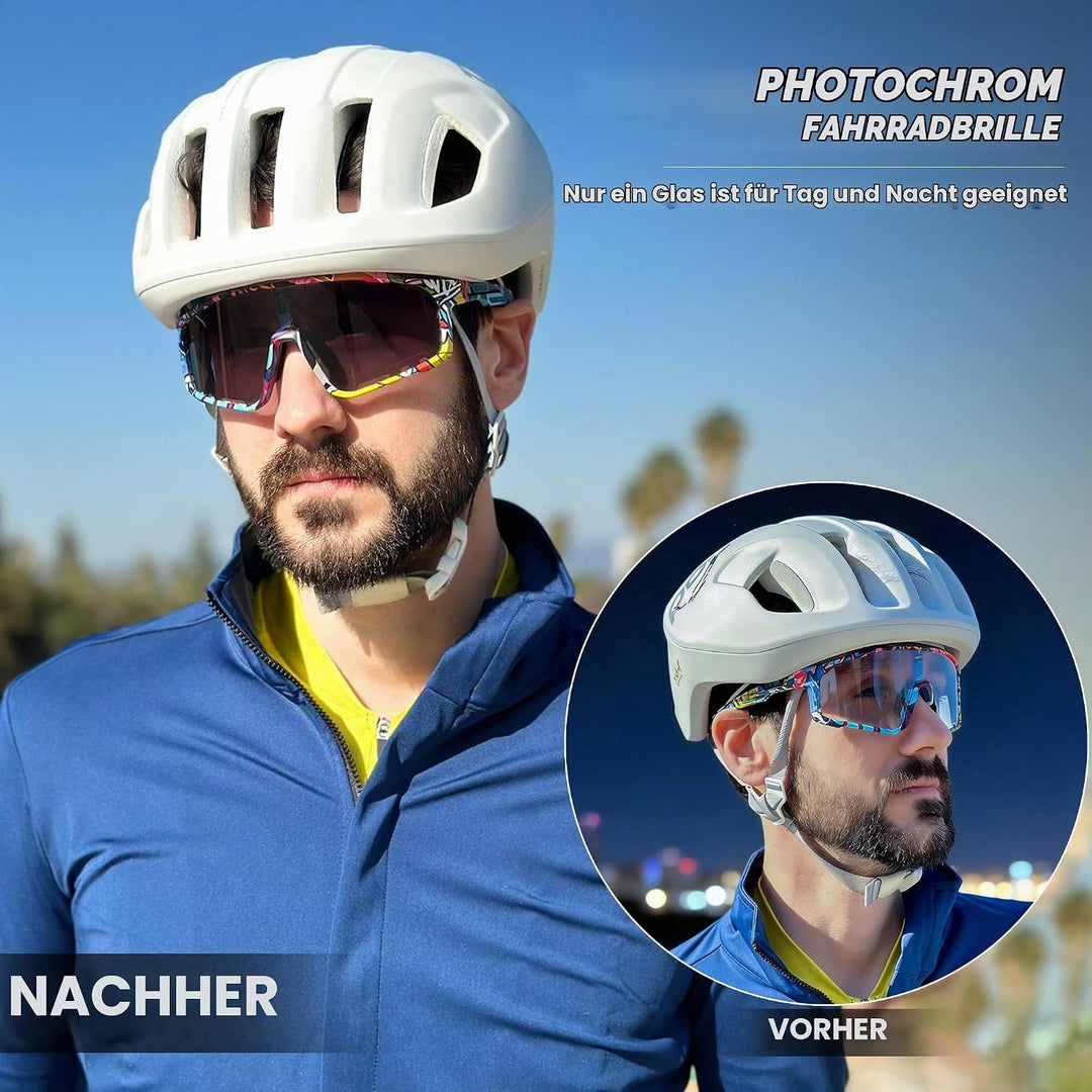 KAPVOE Photochromatische Fahrradbrille MTB Brille Selbsttönend Klar Radbrille Rennrad Sportbrille So
