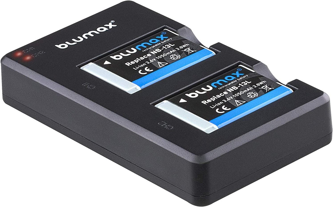 2X Akku + USB Slim-Dual-Ladegerät für Canon NB-13L NB13L mit InfoCHIP! / 1050mAh 3,6V für Canon Powe