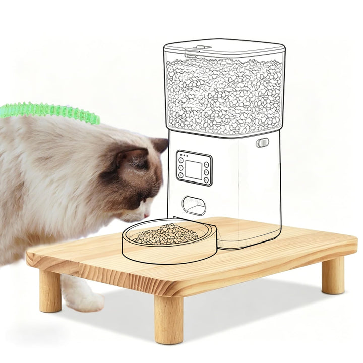 Erhöhter Stand für Futterautomat Katze aus Massivholz, Erhöhter Futternapf Katze mit Rutschfesten Fü