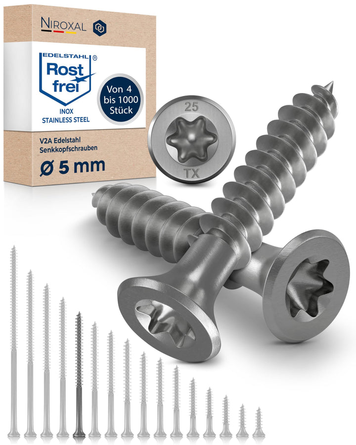 Schrauben Torx Edelstahlschrauben 5x70 Edelstahl V2A rostfrei Spanplattenschrauben für Holz Teilgewi