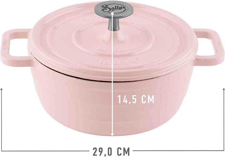Sallys Medium Gourmet Gusseisentopf mit Deckel, emaillierte Beschichtung, Für alle Herdarten, ofenfe