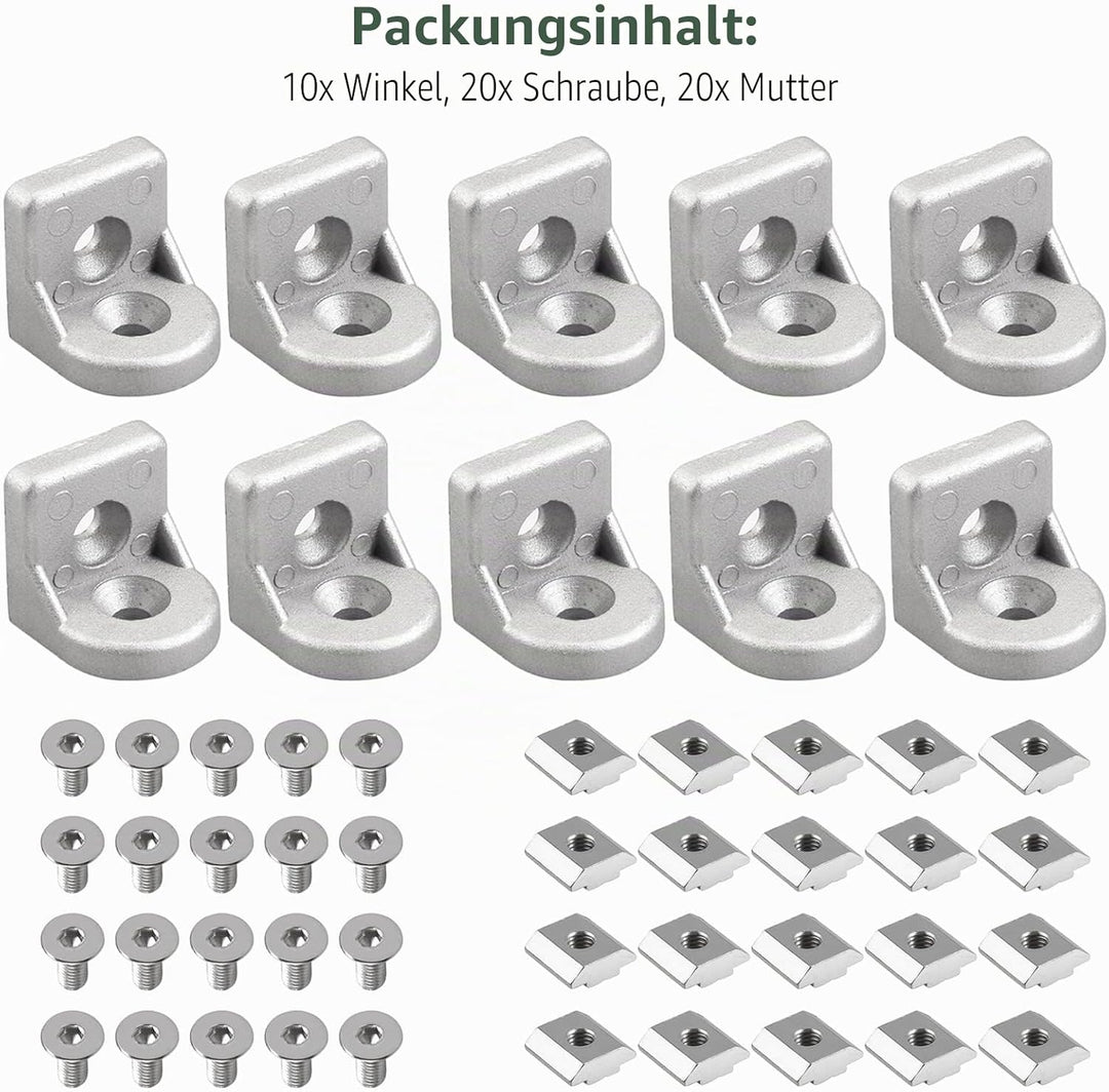 10x EYPINS Lenkwinkel Befestigungsmaterial Winkel, Aluprofil 30x30 Nut 8 Winkelverbinder Eckwinkel E