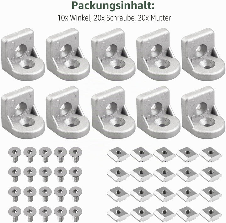 10x EYPINS Lenkwinkel Befestigungsmaterial Winkel, Aluprofil 30x30 Nut 8 Winkelverbinder Eckwinkel E