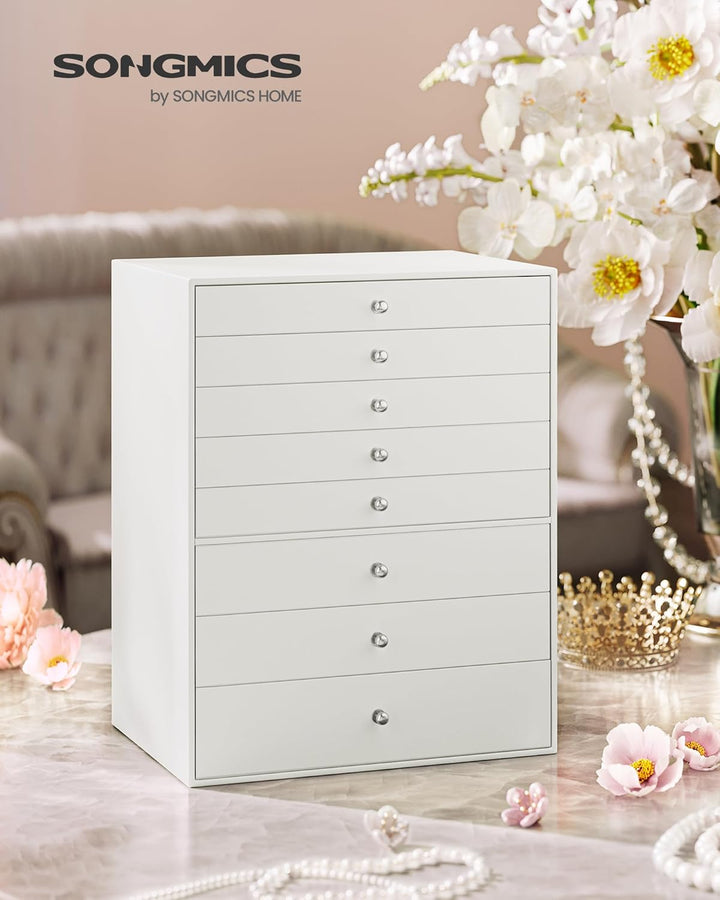 SONGMICS Schmuckkästchen, 8 Ebenen, Schmuckkasten mit Schubladen, Schmuckaufbewahrung geräumig, Schm