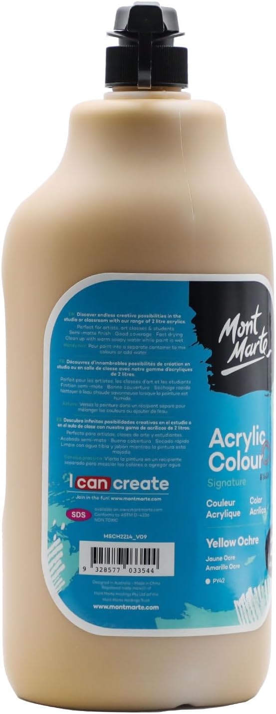 Mont Marte Discovery School Acrylfarbe, 2 Liter, Ockergelb, ideal für Studenten und Künstler, hervor