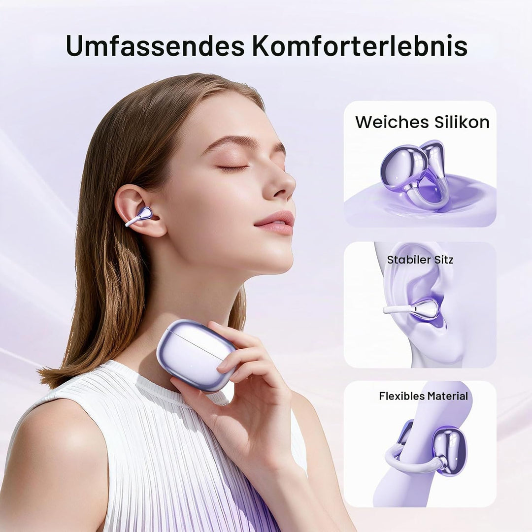 Open Ear Kopfhörer Bluetooth 6.0 Clip On Ohrhörer IPX5 für Sport | Wasserfes Sport Clip Kopfhörer, 8