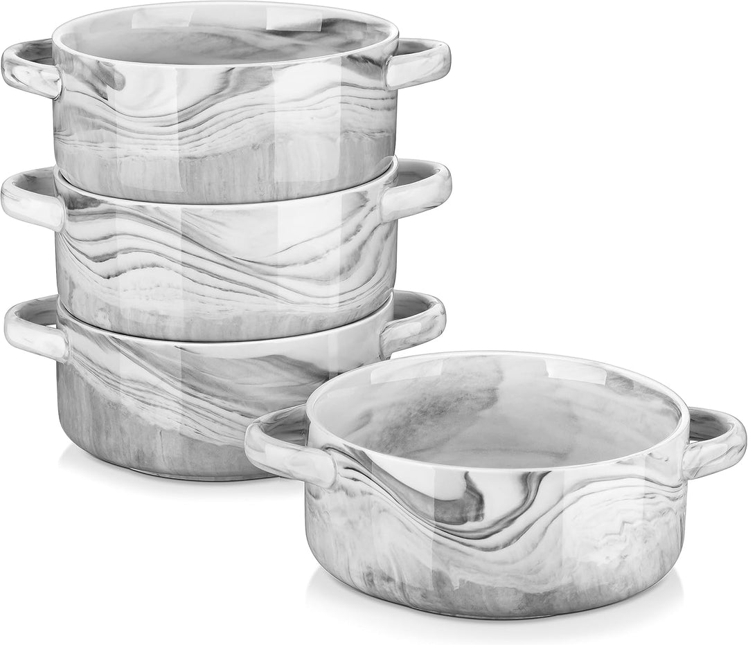 MALACASA Suppenschalen mit Griffen, 800 ML Porzellan Suppenschalen Set von 4, Elfenbein weiss servie