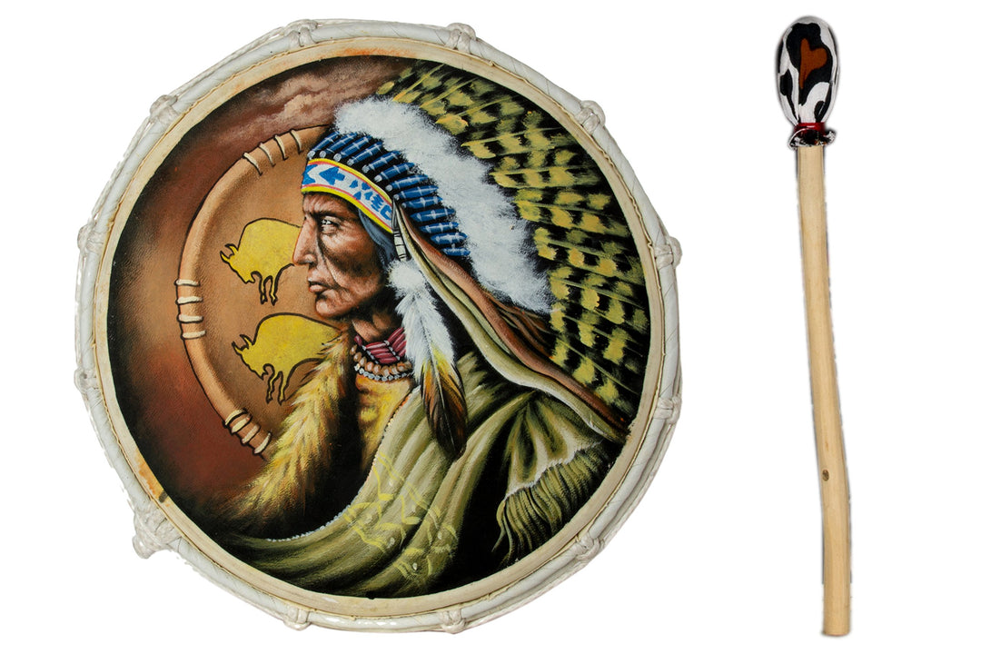30cm Grosse Schamanentrommel Bison Indianer Gemalt Rahmentrommel Bodhran Drum