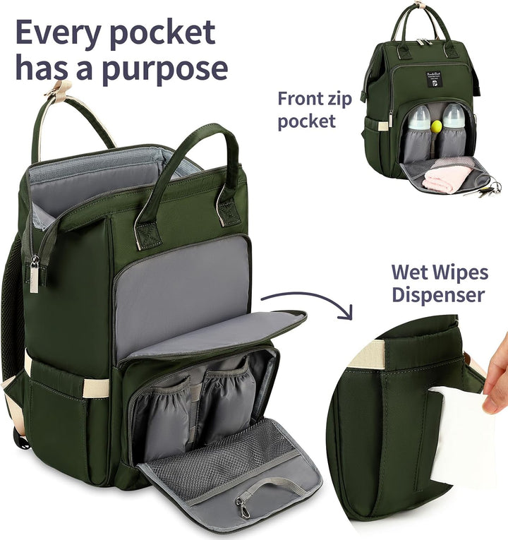 Pomelo Best Moderner Wickelrucksack für Mama Papa – Stylischer Familienrucksack mit Grosser Öffnung,
