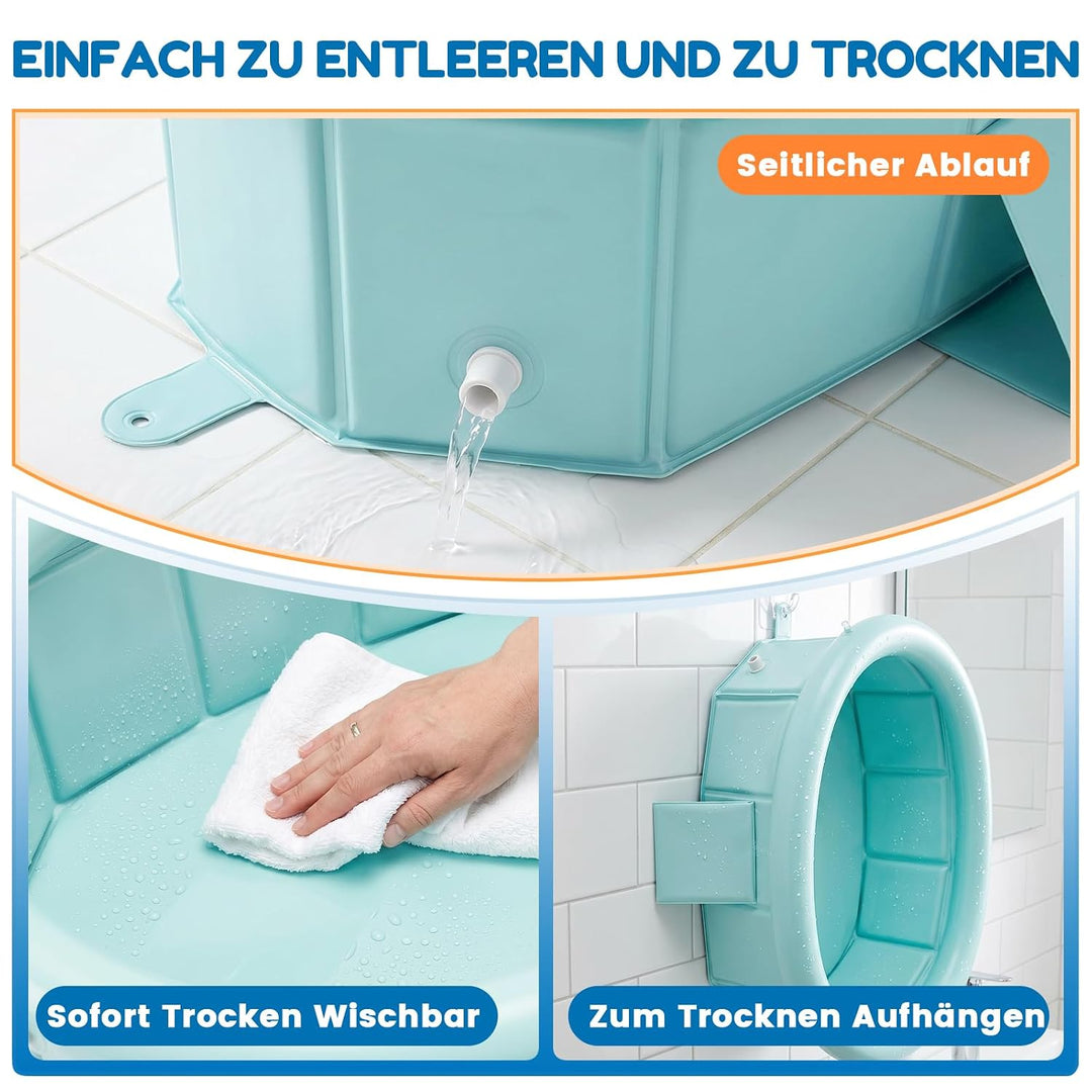 Orzbow Baby Badewanne, Faltbare Badewanne Kinder mit Aufblasbarem Oberrand, Tragbare Babybadewanne f