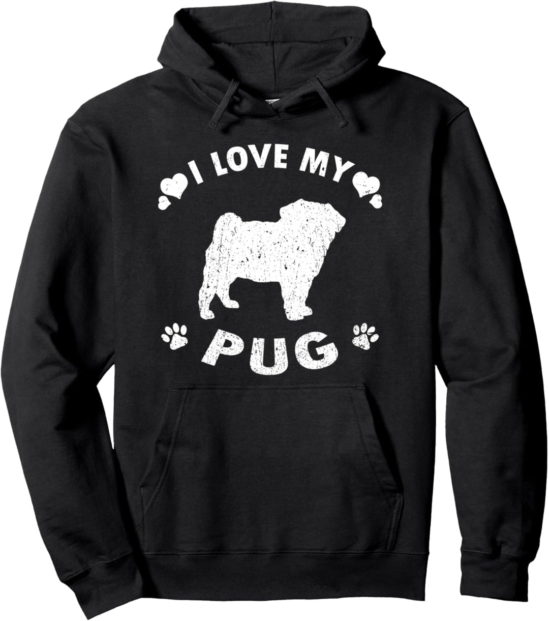 Mops Hunde Geschenke I Love My Pug Pullover Hoodie